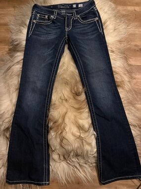 Miss Me Navy Blue Boot Cut Jeans with Contrast Stitching